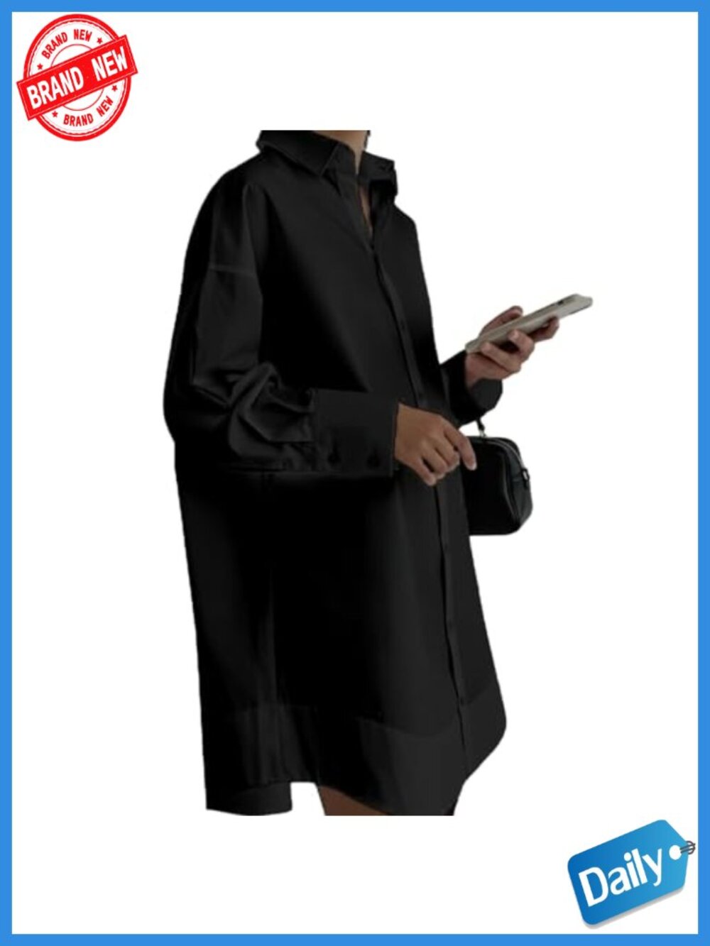 Women's Cotton Button Down Long Sleeve Midi Dress - Business Casual